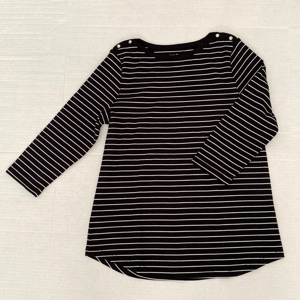 Studio works petite, M, black with white stripes.
